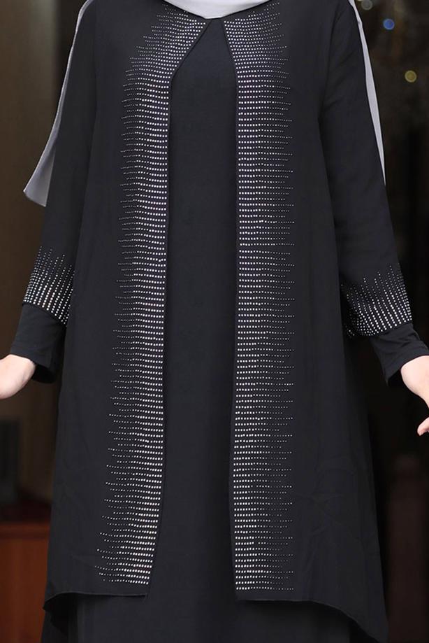 Vêtements hijab NOIR ROBE DE SOIRÉE DÉTAIL GEM T 4523 - TRENDTESETTÜR