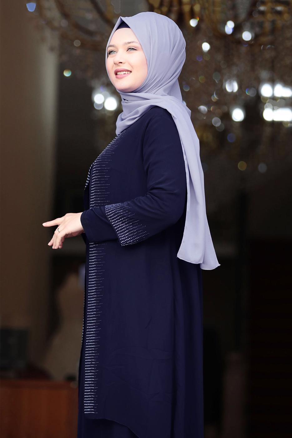 Vêtements hijab BLEU MARINE ROBE DE SOIRÉE DÉTAIL GEM T 4523