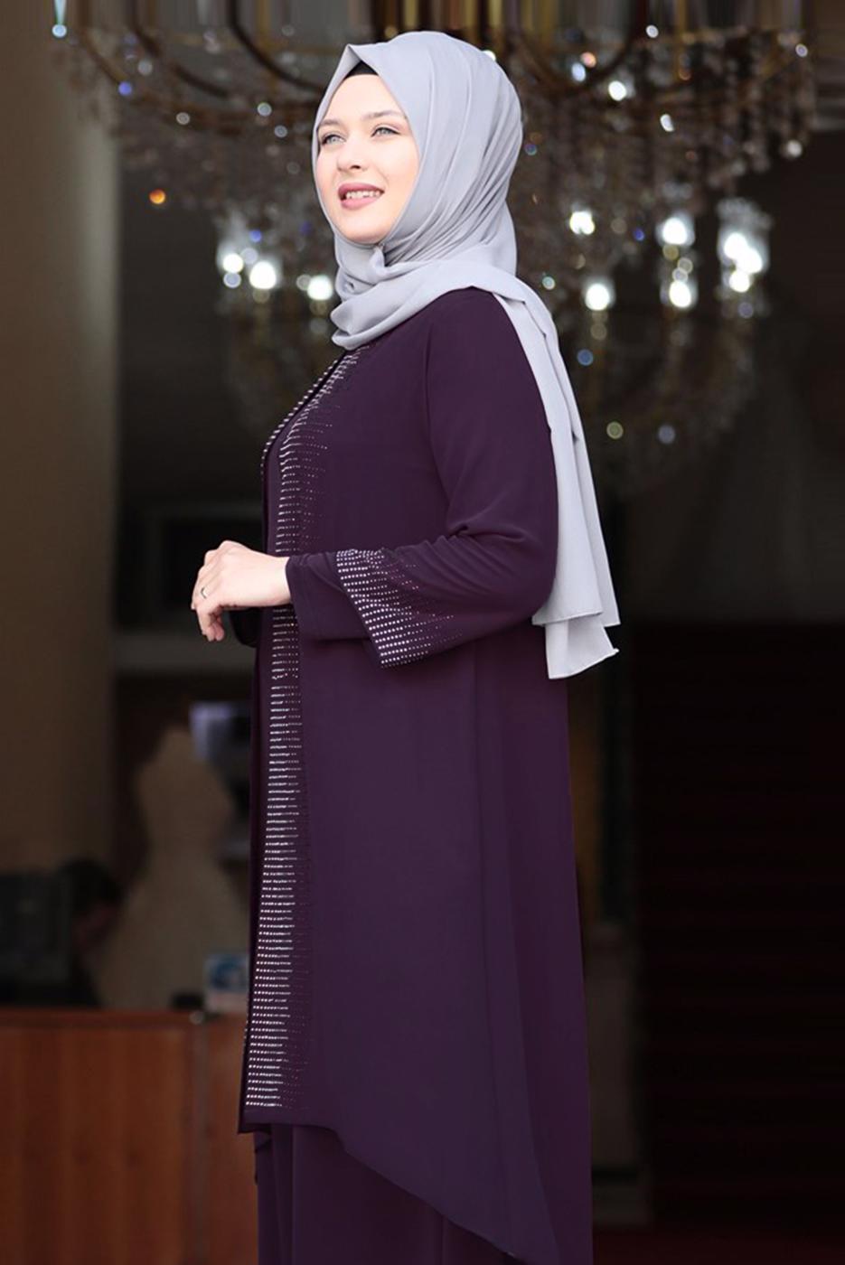 Hijab clothing PLUM GEM DETAIL EVENING DRESS T 4523