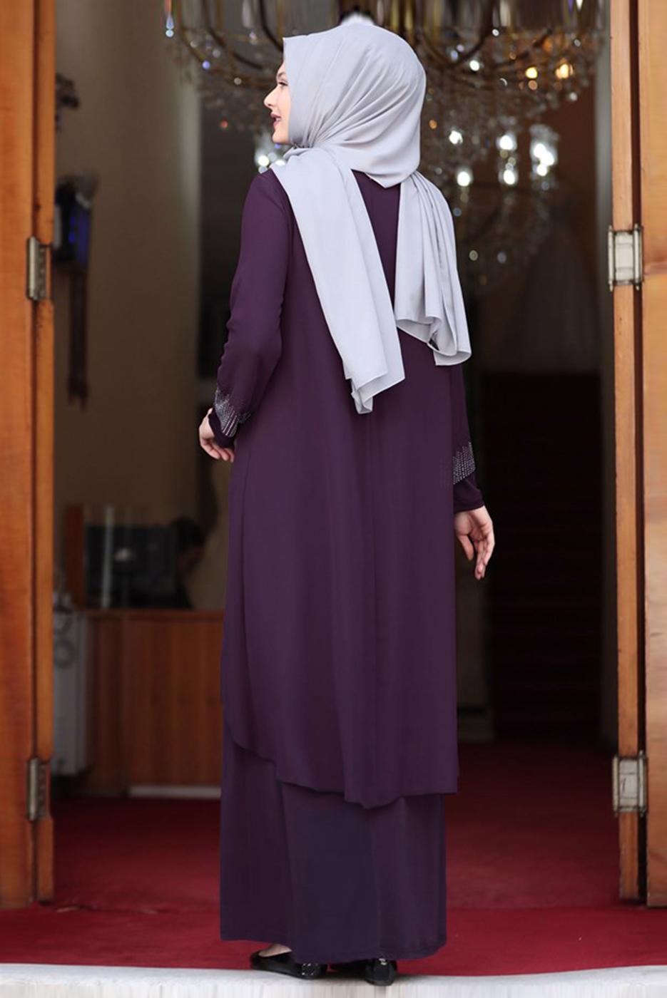 Hijab clothing PLUM GEM DETAIL EVENING DRESS T 4523