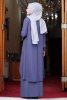 Hijab clothing NAVY BLUE GEM DETAIL EVENING DRESS T 4523