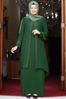 Tesettür giyim YEŞİL TAŞ DETAYLI ABİYE ELBİSE T 4523