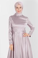 Tesettür giyim BEJ ALVİNA SATEN ABİYE ELBİSE 50215