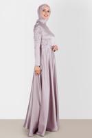 Tesettür giyim BEJ ALVİNA SATEN ABİYE ELBİSE 50215