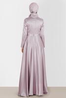 Tesettür giyim BEJ ALVİNA SATEN ABİYE ELBİSE 50215