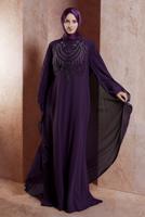 Tesettür giyim MOR ALVİNA TAŞLI ABİYE ELBİSE T 5515