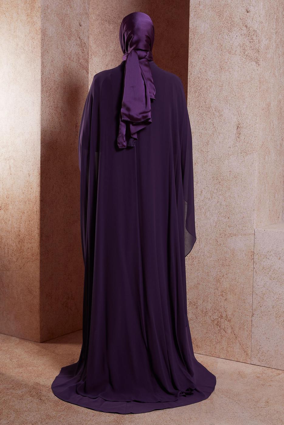 Tesettür giyim MOR ALVİNA TAŞLI ABİYE ELBİSE T 5515