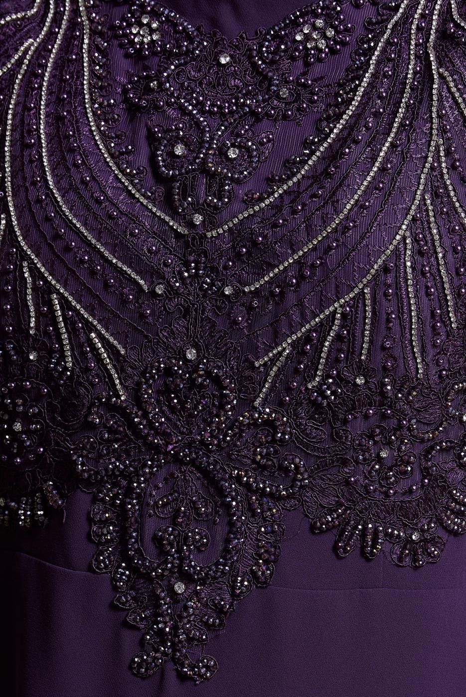 Tesettür giyim MOR ALVİNA TAŞLI ABİYE ELBİSE T 5515