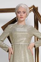 Tesettür giyim ALTIN ALVİNA SİMLİ KEMERLİ ABİYE ELBİSE 5583 