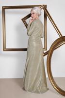 Tesettür giyim ALTIN ALVİNA SİMLİ KEMERLİ ABİYE ELBİSE 5583 