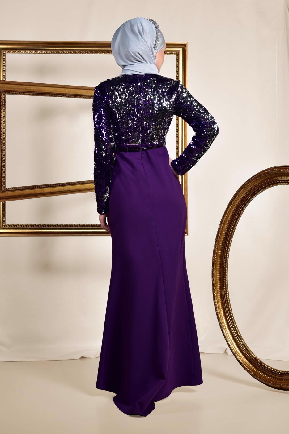 Vêtements hijab POURPRE ALVİNA ROBE DE SOIRÉE À PAILLETTES 5589