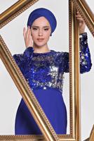 Tesettür giyim LACİVERT ALVİNA PULLU PAYETLİ ABİYE ELBİSE 5589 