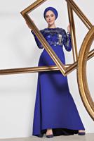 Tesettür giyim LACİVERT ALVİNA PULLU PAYETLİ ABİYE ELBİSE 5589 