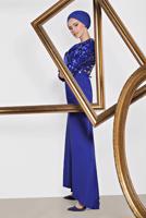 Tesettür giyim LACİVERT ALVİNA PULLU PAYETLİ ABİYE ELBİSE 5589 