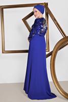 Tesettür giyim LACİVERT ALVİNA PULLU PAYETLİ ABİYE ELBİSE 5589 