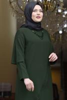 Hijab clothing KHAKI GEM DETAIL ASYMMETRIC CUT EVENING DRESS 6021