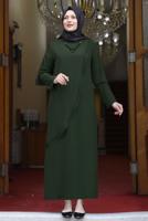 Hijab clothing KHAKI GEM DETAIL ASYMMETRIC CUT EVENING DRESS 6021