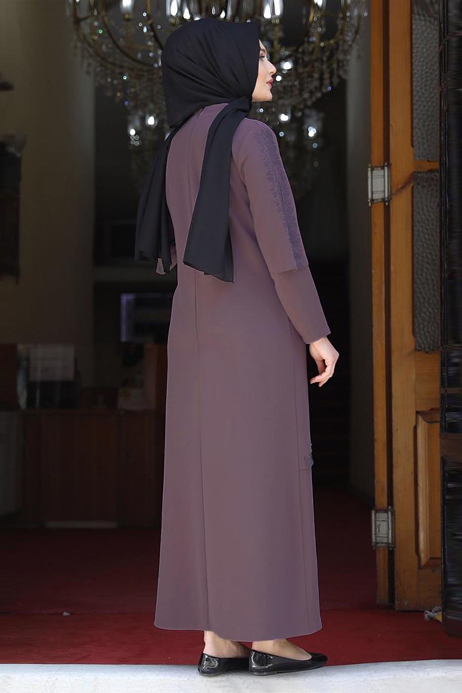 Hijab clothing PINK GEM DETAIL ASYMMETRIC CUT EVENING DRESS 6021