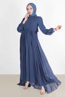 Vêtements hijab BLEU MARINE ROBE DE SOIRÉE PLISSÉE DÉTAIL SMOCKING 65015