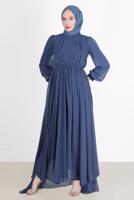 Vêtements hijab BLEU MARINE ROBE DE SOIRÉE PLISSÉE DÉTAIL SMOCKING 65015
