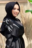 Tesettür giyim SİYAH TAŞ DETAYLI VOLANLI ABİYE T 7099