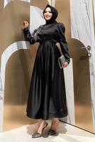 Tesettür giyim SİYAH TAŞ DETAYLI VOLANLI ABİYE T 7099