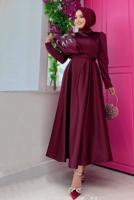 Tesettür giyim BORDO TAŞ DETAYLI VOLANLI ABİYE T 7099