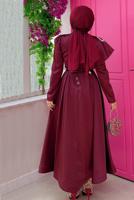 Tesettür giyim BORDO TAŞ DETAYLI VOLANLI ABİYE T 7099