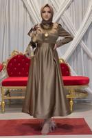 Tesettür giyim KAHVE TAŞ DETAYLI VOLANLI ABİYE T 7099