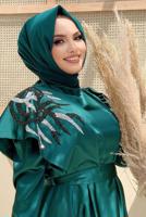 Tesettür giyim YEŞİL TAŞ DETAYLI VOLANLI ABİYE T 7099