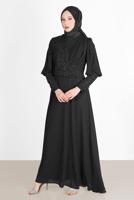 Hijab clothing BLACK BEAD EMBROIDERY DETAIL EVENING DRESS 71825 