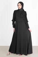 Hijab clothing BLACK BEAD EMBROIDERY DETAIL EVENING DRESS 71825 