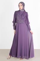 Hijab clothing PURPLE BEAD EMBROIDERY DETAIL EVENING DRESS 71825 