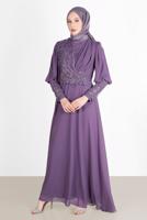 Hijab clothing PURPLE BEAD EMBROIDERY DETAIL EVENING DRESS 71825 