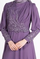Hijab clothing PURPLE BEAD EMBROIDERY DETAIL EVENING DRESS 71825 