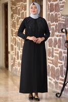 Tesettür giyim SİYAH BONCUK İŞLEMELİ ABİYE ELBİSE T 7221