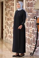 Tesettür giyim SİYAH BONCUK İŞLEMELİ ABİYE ELBİSE T 7221