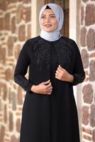 Tesettür giyim SİYAH BONCUK İŞLEMELİ ABİYE ELBİSE T 7221
