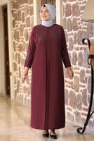 Hijab clothing CLARET RED BEAD EMBROIDERED EVENING DRESS T 7221