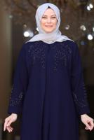 Tesettür giyim LACİVERT BONCUK İŞLEMELİ ABİYE ELBİSE T 7221