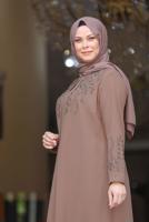 Tesettür giyim VİZON BONCUK İŞLEMELİ ABİYE ELBİSE T 7221