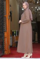 Tesettür giyim VİZON BONCUK İŞLEMELİ ABİYE ELBİSE T 7221