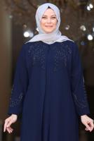 Tesettür giyim LACİVERT BONCUK İŞLEMELİ ABİYE ELBİSE T 7221