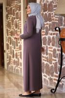 Tesettür giyim PEMBE BONCUK İŞLEMELİ ABİYE ELBİSE T 7221