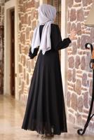 Tesettür giyim SİYAH BONCUKLU NAKIŞ DETAYLI ABİYE ELBİSE T 9153