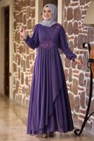 Hijab clothing PURPLE BEADED EMBROIDERY DETAIL EVENING DRESS T 9153
