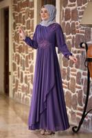 Hijab clothing PURPLE BEADED EMBROIDERY DETAIL EVENING DRESS T 9153