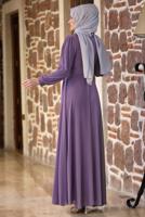 Tesettür giyim MOR BONCUKLU NAKIŞ DETAYLI ABİYE ELBİSE T 9153