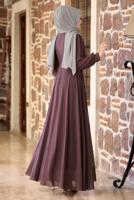 Tesettür giyim MOR BONCUKLU NAKIŞ DETAYLI ABİYE ELBİSE T 9153