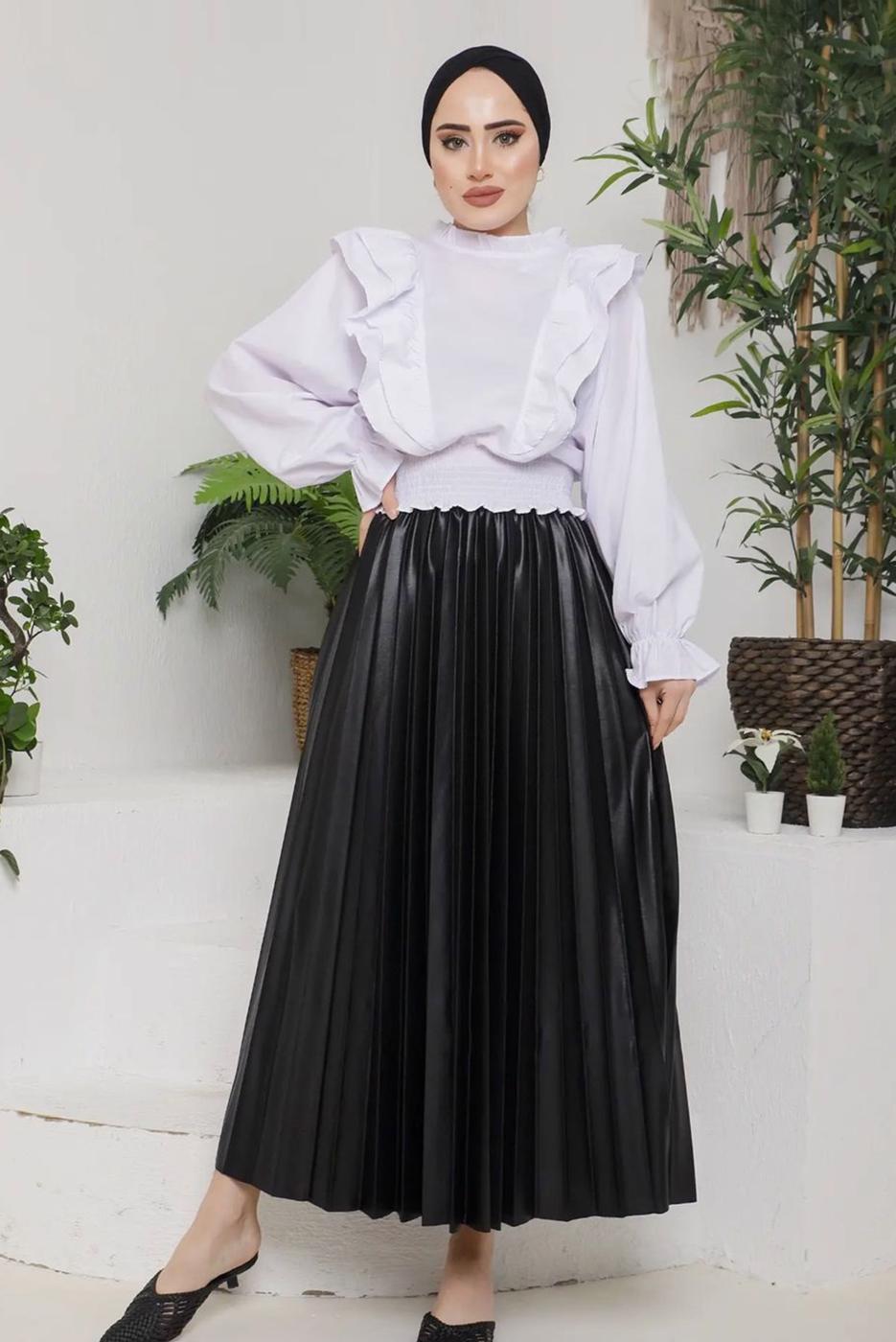 Tesettür giyim BEYAZ FIRFIRLI BLUZ 921 